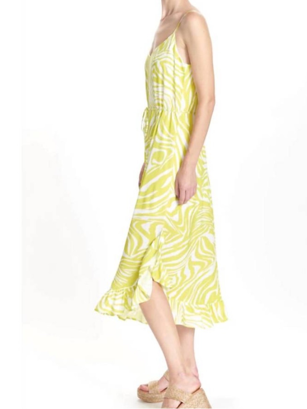 COREY LYNN CALTER grace ruffle hem slip dress neon green white zebra print M